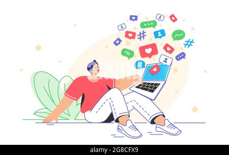 Social media symbols and digital addiction for joyful time spending Stock Vector