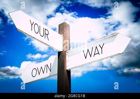 Your own way concept - signpost with three arrows Stock Photo