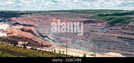 Iron ore extraction in the quarry of the Mikhailovsky mining and processing plant