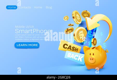 Mobile cash back service, financial payment Smartphone mobile screen, technology mobile display light. Vector illustration Stock Vector