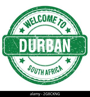 WELCOME TO DURBAN - SOUTH AFRICA, words written on green grungy stamp Stock Photo