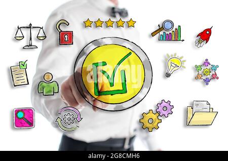 Validation concept shown by a man in background Stock Photo