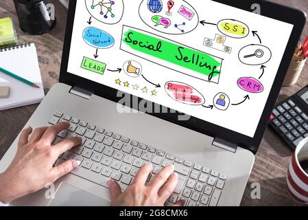 Social selling concept shown on a laptop screen Stock Photo