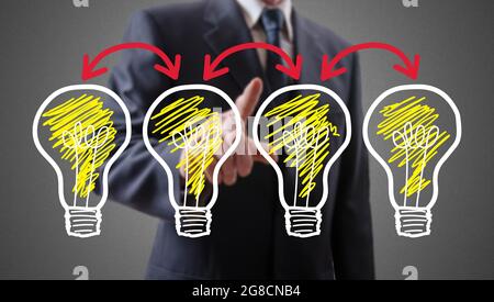 Brainstorming concept shown by a businessman in background Stock Photo
