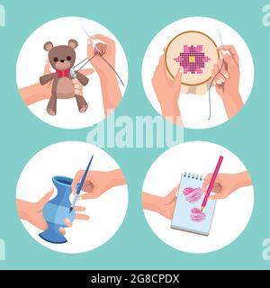 craft projects four icons Stock Vector