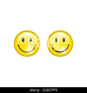 Smiling face yellow vector icon. Happy smile glossy and shiny emoji. Stock Vector