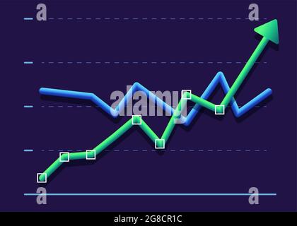 Abstract financial chart with two line moving up. Modern design Green and blue Stock Vector