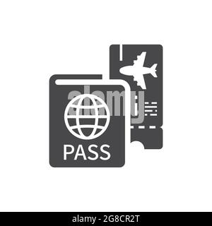 Passport id and airplane ticket black vector icon. Boarding pass symbol. Stock Vector