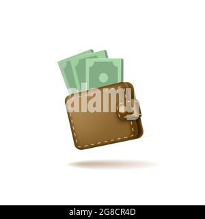 vector brown wallet with paper money icon isolated on white background. finance mobile app icon design template Stock Vector