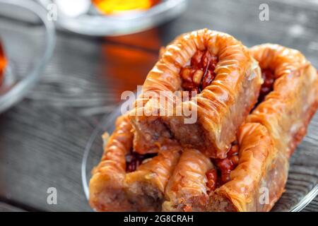 Traditional Baklava on Wooden Table Stock Photo