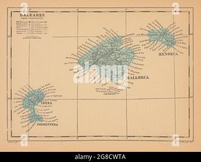 ISLAS BALEARES. ILLES BALEARS. Mallorca Ibiza Menorca. Balearic Islands 1914 map Stock Photo