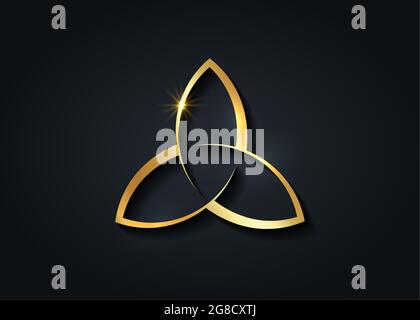 Triquetra gold logo, Trinity Knot, Pagan Celtic symbol Triple Goddess. Wicca golden sign, book of shadows, Luxury Vector Wiccan divination isolated Stock Vector