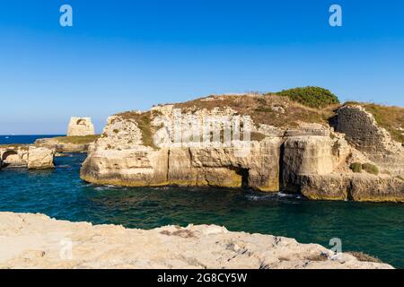 Roca Vecchia, Archaeological site near Torre di Roca Vecchia, Apulia, Italy Stock Photo