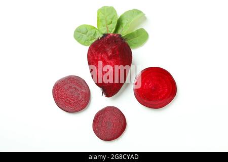 Chopped ripe red beet on white background Stock Photo