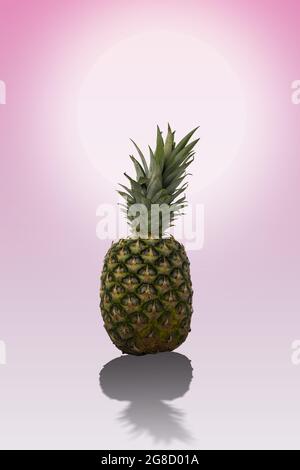 Pineapple on a pink background and bright sun. Summer concept. Stock Photo
