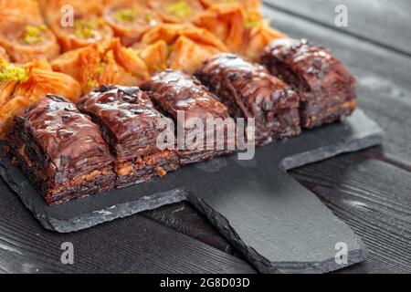 Traditional Baklava on Wooden Table Stock Photo