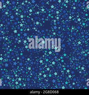 Starlight seamless pattern Vector illustration in flat design Many bright stars in blue shades on deep blue background Stock Vector