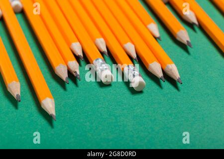 Plenty of newly sharpened pencils close up Stock Photo