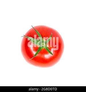 Top view of fresh whole tomato isolated on white background. Stock Photo