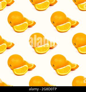 Fresh orange slices repeat seamless pattern on light background. Stock Photo