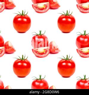Red tomato slices repeat seamless pattern on light background. Stock Photo