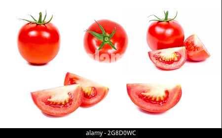 Fresh tomato slices set isolated on white background. Stock Photo