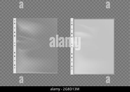 Realistic Plastic Bag For A4 Sheet. Punched Pocket Business File vector set. Stock Vector