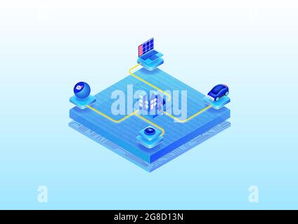 Digital smart home automation concept as modern isometric 3D illustration Stock Vector