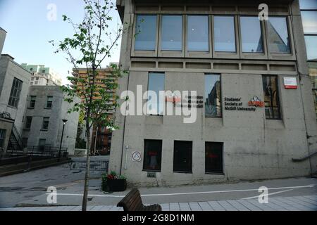 Montreal, QC, Canada - 7-14-2021: Student Society of McGill University McTavish street at summer day after the ease of the lockdown of coronavirus and Stock Photo