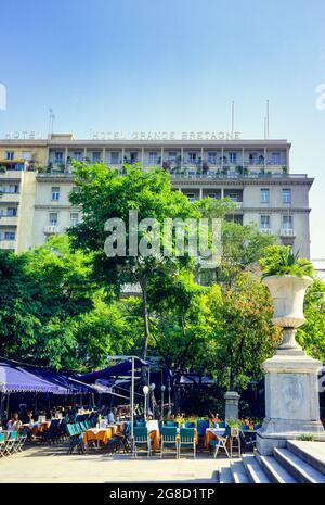 Athens, Syntagma Constitution square, Grande Bretagne hotel, cafe terrace, Greece, Europe,