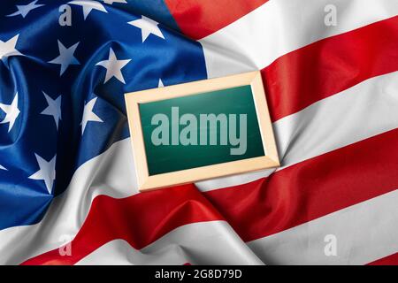 Blank frame on American flag background Stock Photo