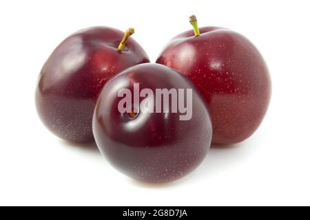 Fresh plums isolated on white background Stock Photo