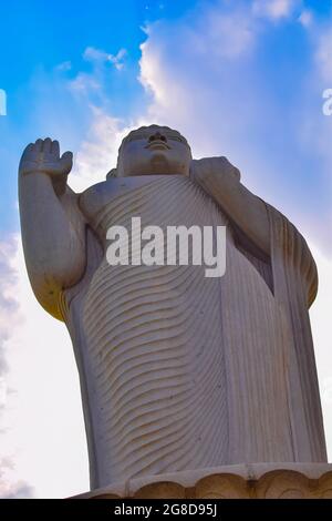 Bottom view of BUDDHA Statue touching the Sky. Buddha Statue at Hyderabad, AP, India. Stock Photo