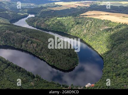 Aerial view of the Saale loop in Thuringia Germany Stock Photo