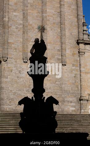 Fuente de los caballos en la plaza de Praterías en Santiago de Compostela. Stock Photo