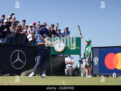 18th July 2021; Royal St Georges Golf Club, Sandwich, Kent, England; The Open Championship Golf, Day Four; Collin Morikawa (USA) hits his tee shot on the third hole Stock Photo