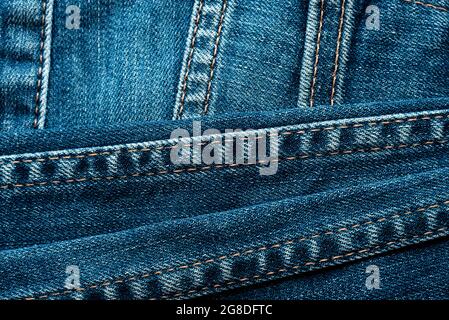 Jeans. A piece of clothing. Denim stitching. Item of clothing. Dressmaker Stock Photo