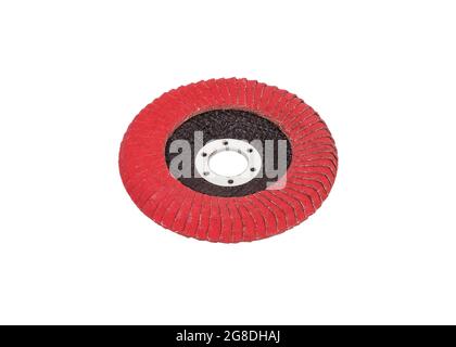 Flap disk for the angle grinder in red color. Flap disc for angle grinder. Stock Photo