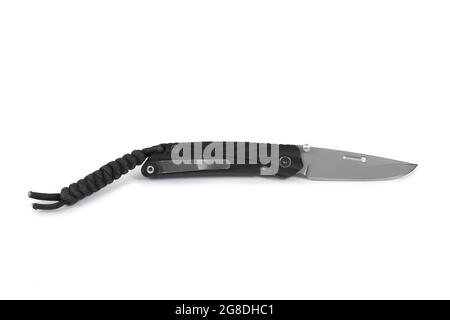 Modern folding knife isolated on white background. Penknife isolate on white background. Stock Photo