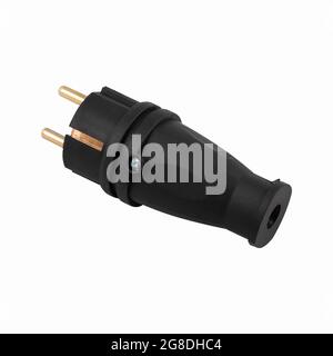 High protection black european electrical plug isolated on white background Stock Photo