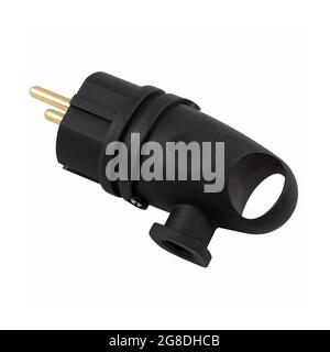 High protection black color european street electric plug isolated on white background Stock Photo