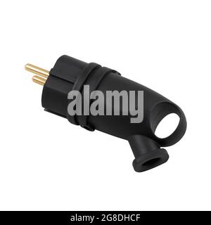 High protection black electrical european plug isolated on white background Stock Photo