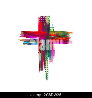 Multi-colored cross. Cross made of rainbow blots. Vector illustration Stock Vector