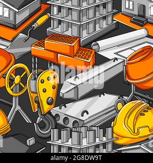 Seamless pattern with housing construction items. Industrial repair or building symbols. Stock Vector
