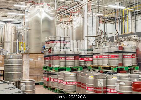 Beer kegs in a brewery Stock Photo