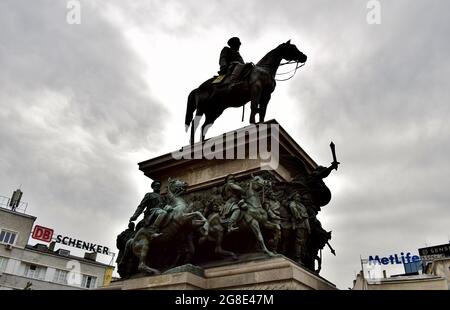 SOFIA, BULGARIA - Aug 08, 2015: A low angle shot of the monument to the Tsar Liberator, or Tsar Osvoboditel in Sofia Stock Photo