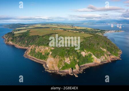 Aerial view from drone of Sutors of Cromarty headland at entrance to Cromarty firth in Ross and Cromarty, Scotland Uk Stock Photo