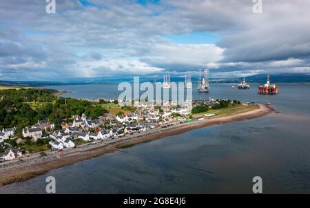 Aerial view from drone of Cromarty village on Black Isle on Cromarty Firth, Ross and Cromarty, Scotland, UK Stock Photo