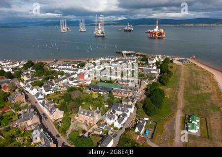 Aerial view from drone of Cromarty village on Black Isle on Cromarty Firth, Ross and Cromarty, Scotland, UK Stock Photo