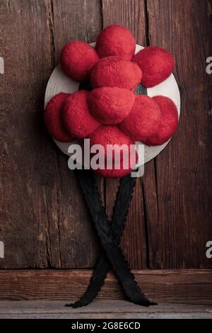 Original Black Forest Bollen hat of the unmarried girls, Black Forest, Germany Stock Photo